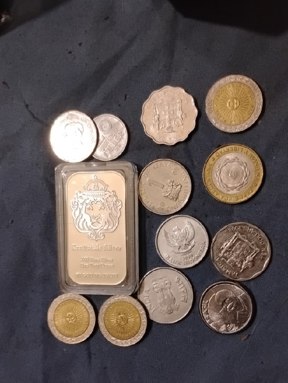 Scottsdale Silver 1 oz  Salver Bar with World Coins - Silver & Bi-Metallic Coins